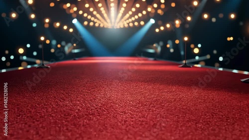 Red carpet, stage lights, awards ceremony scene