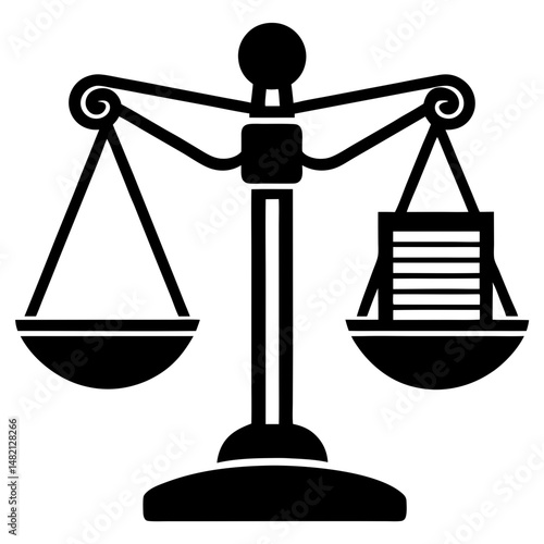 Balance scale with documents silhouette vector illustration