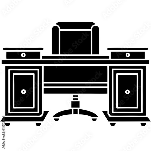 Office desk and chair silhouette vector illustration
