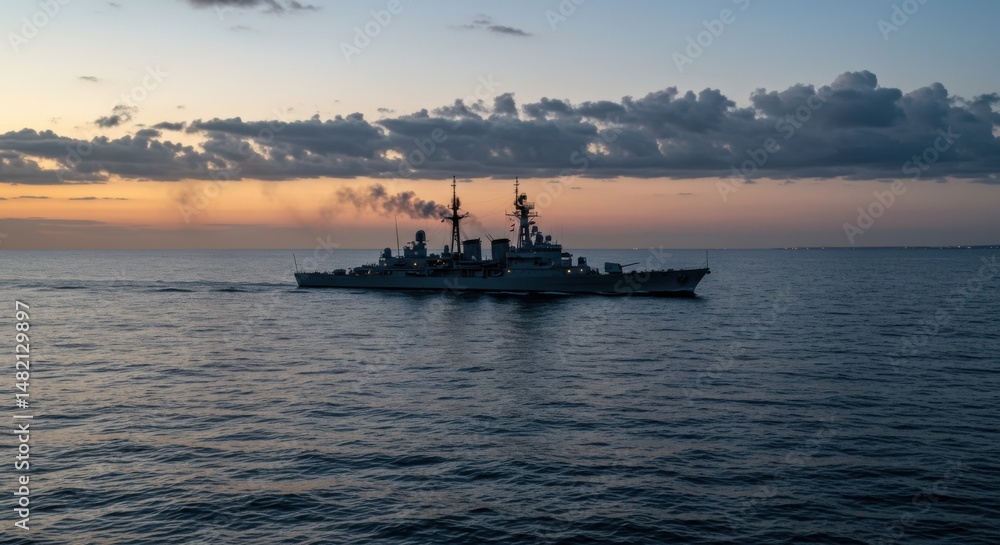 Navy Ship at Sea During Sunset Navy Ship at Sea During Sunset