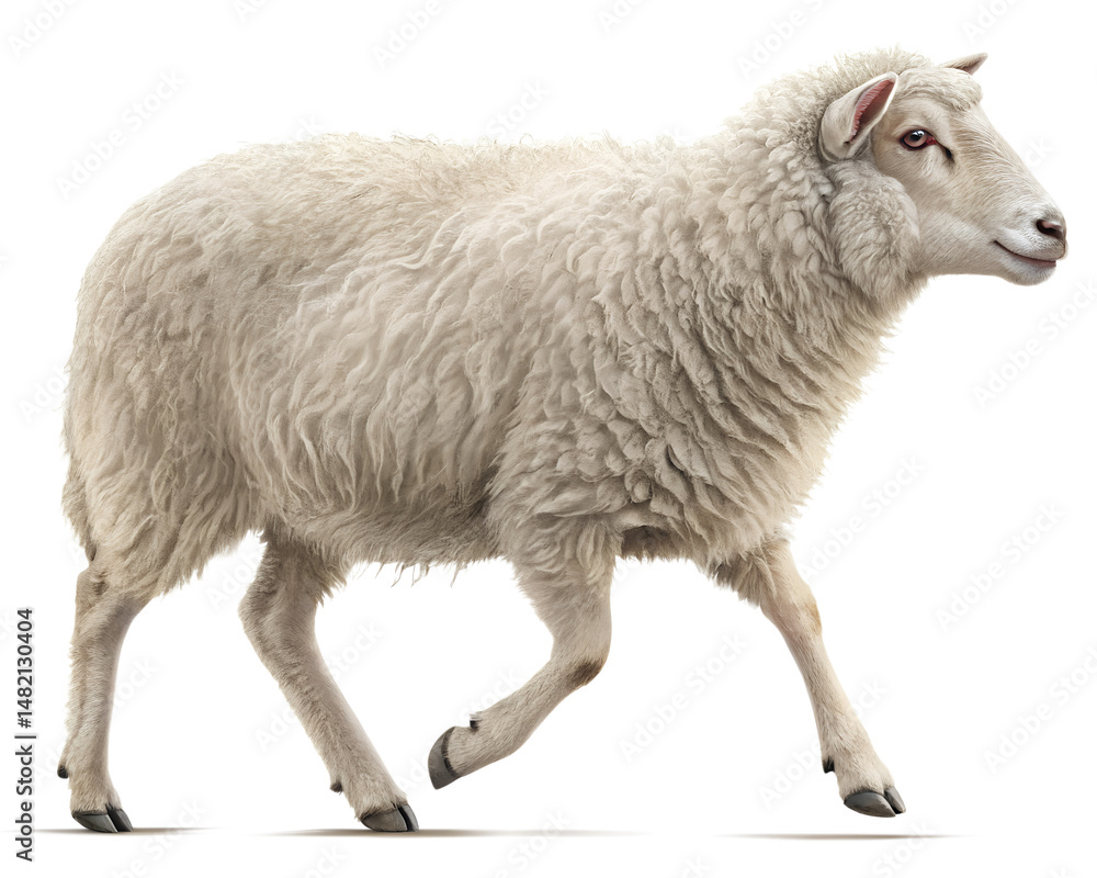 Obraz premium 3D Illustration, Domestic Sheep walking, isolated on a transparent background