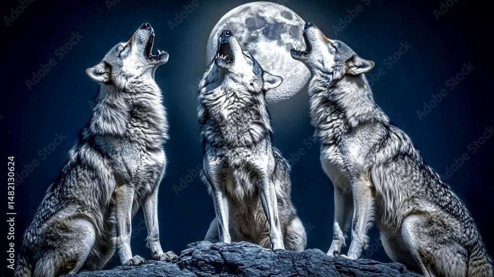 Fototapeta premium Wolves howling at the moon