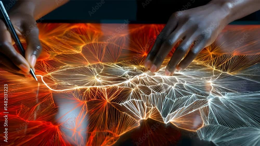 Hands of an artist creating unique light painting art with creative techniques and passion