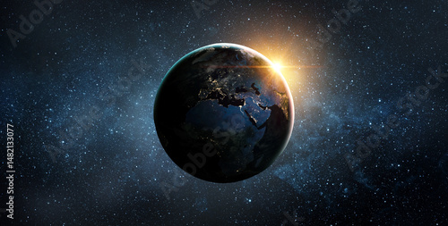 Fototapeta Naklejka Na Ścianę i Meble -  View from space of the sunrise over planet Earth. Elements of this image furnished by NASA.