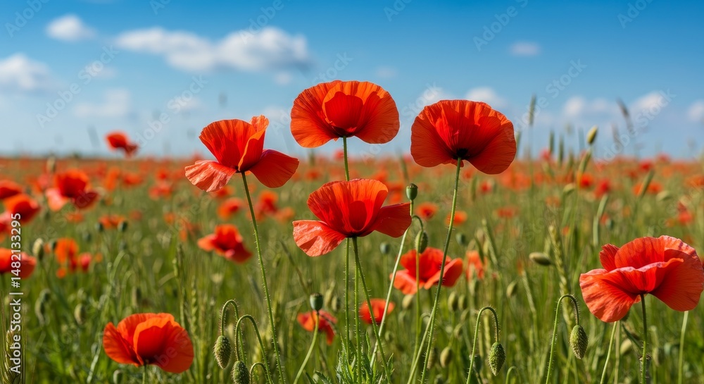 Photo of Red Poppies Field Under Blue Sky Photo of Red Poppies Field Under Blue Sky