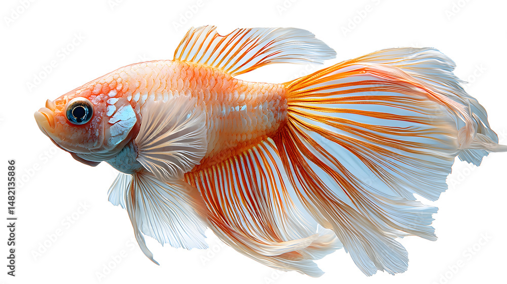 Fototapeta premium Captivating and Colorful Thai Betta Fish Swimming Gracefully Against a Soft Blue Background