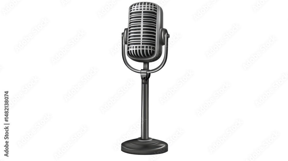 Fototapeta premium Shiny Vintage Microphone Isolated on White Background