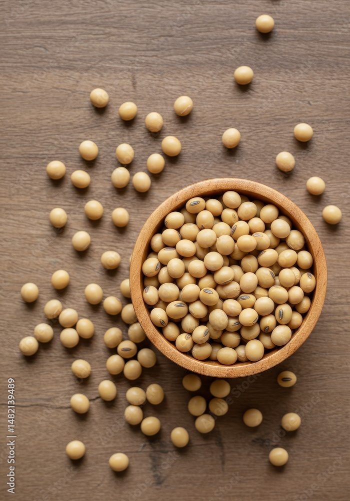 Photo of Soybeans in a Wooden Bowl on a Wooden Table Photo of Soybeans in a Wooden Bowl on a Wooden Table