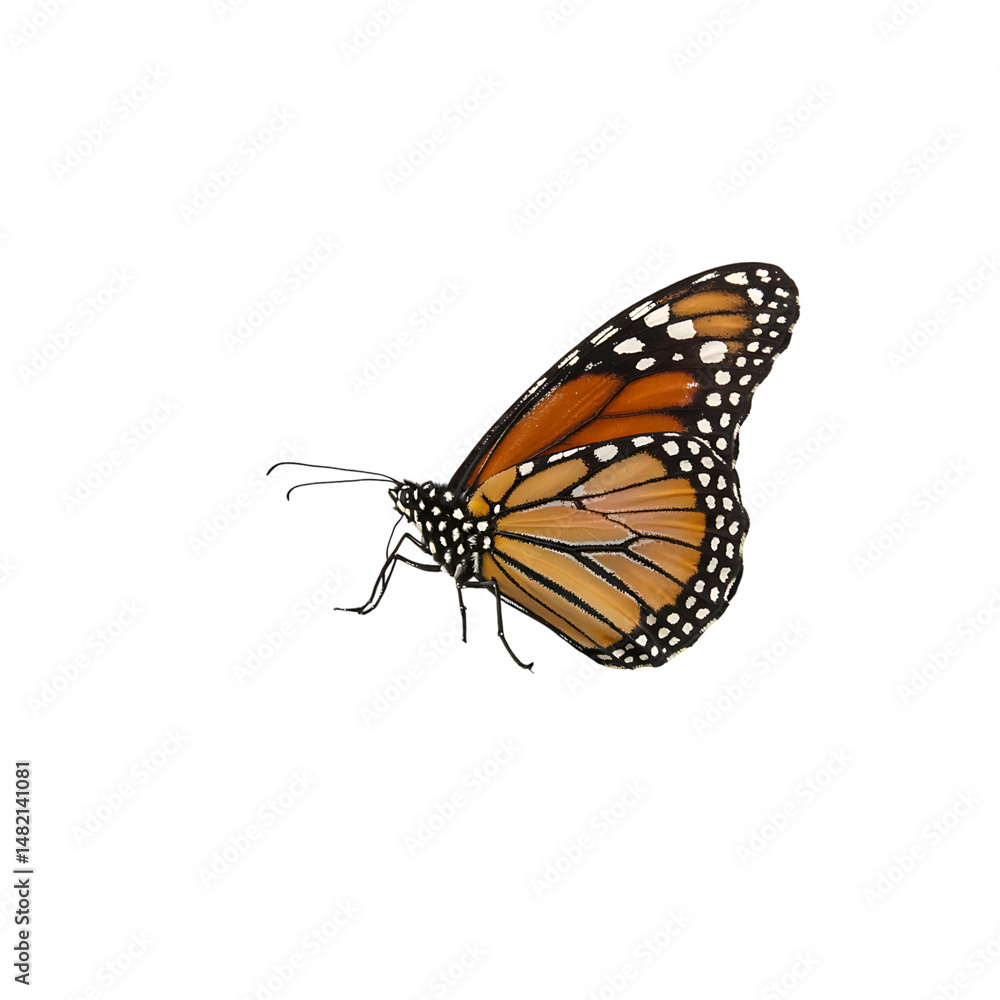 Fototapeta premium Monarch butterfly detailed wings and body isolated on transparent background