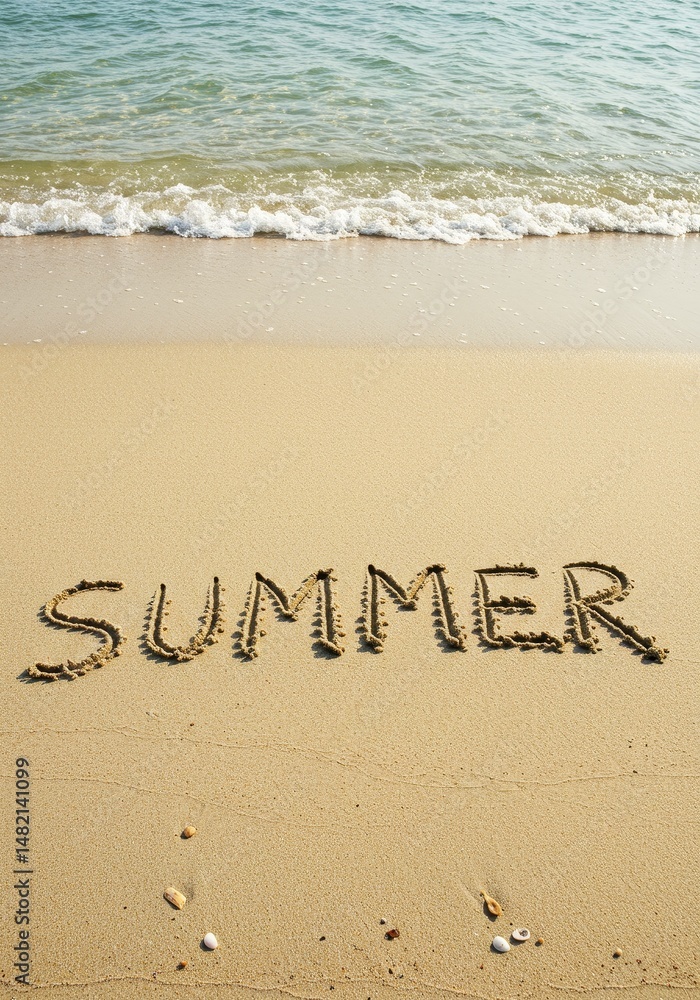 Fototapeta premium Photo of Summer Text on a Sandy Beach