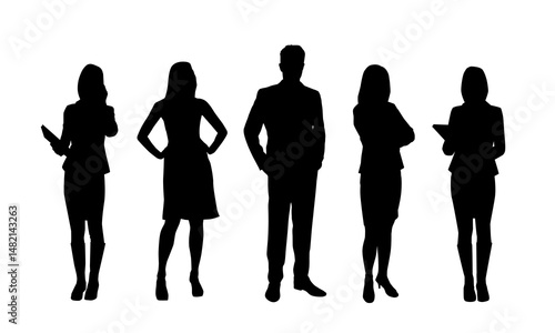 Obraz na płótnie Business people, group of isolated vector silhouettes of women and man in formal attire w salonie