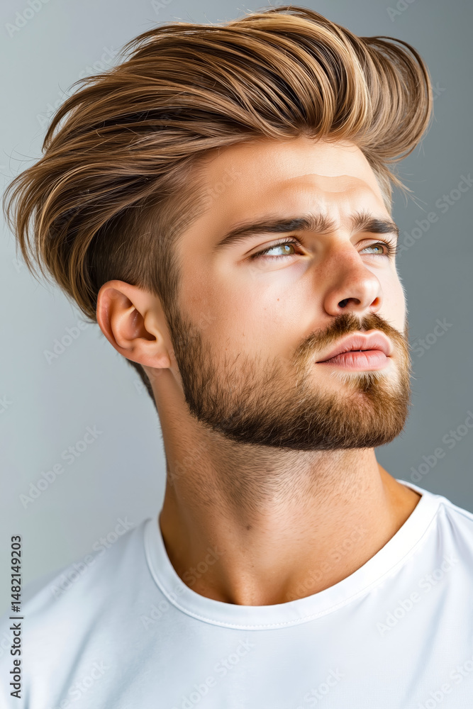 Fototapeta premium A man with a beard wearing a white t-shirt