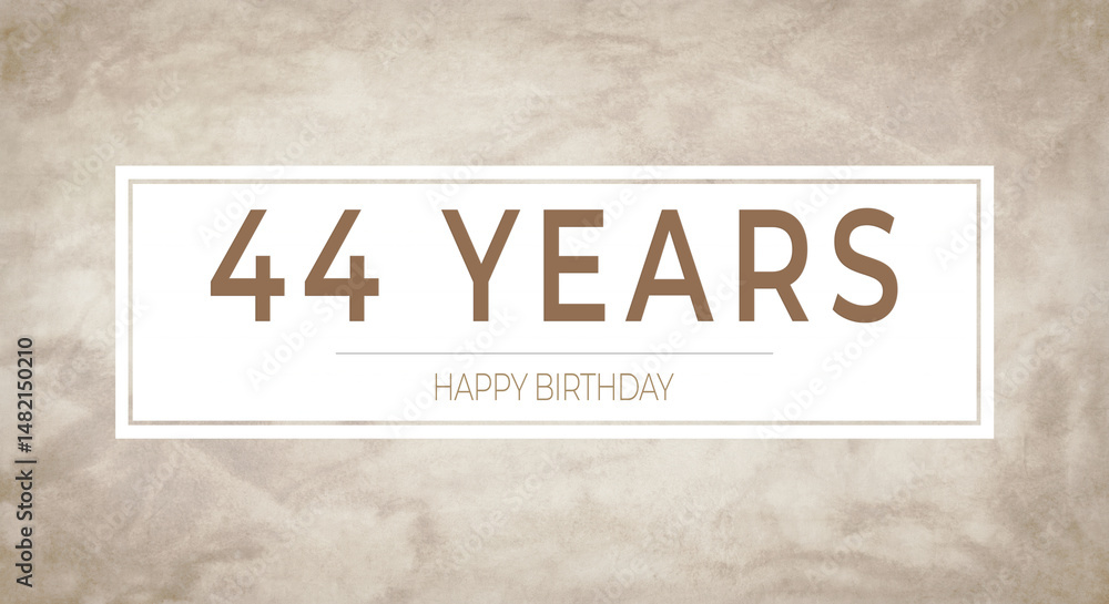 Obraz premium Beige textured background with bold “44 YEARS” typography framed in white — perfect for milestone birthday cards, anniversary invitations, celebratory banners and party designs.