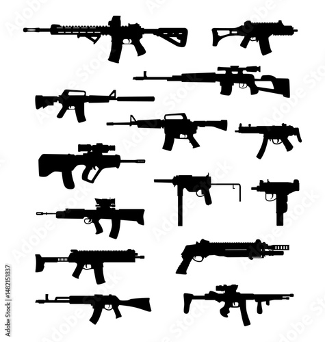 silhouettes of various firearms and weapons