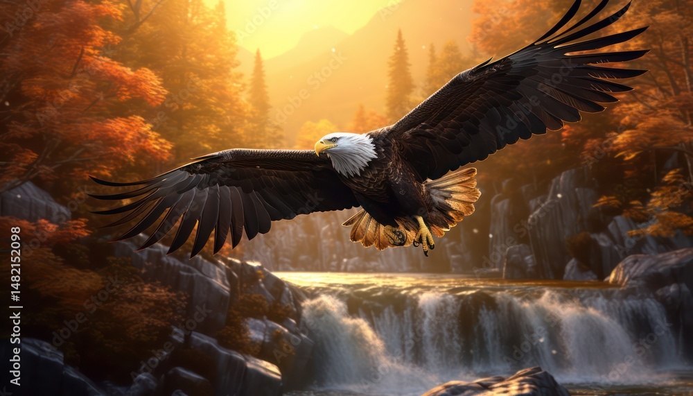 custom made wallpaper toronto digitalEagle flying freely above the sky, with a stunning mountain backdrop at sunrise view