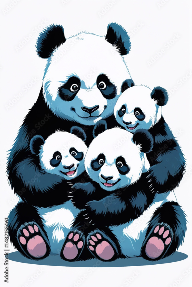 Obraz premium AI Generative. Adorable Panda Bear Family Hug On White Background. 3