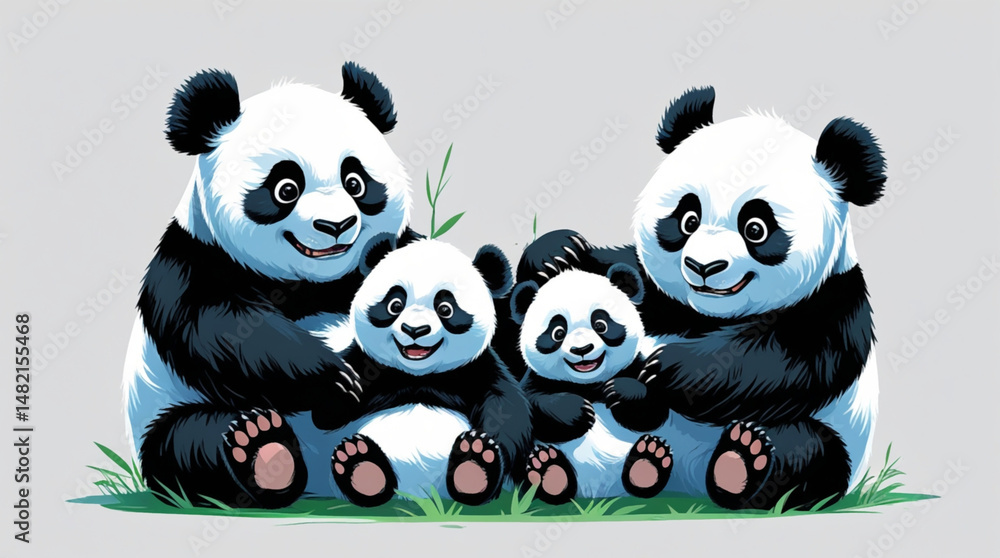 Obraz premium AI Generative. Adorable Panda Bear Family Hug On White Background. 4