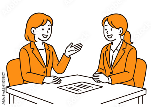 商談・面接で話す女性ビジネスマンたちのイラスト