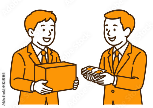 商品と代金を交換するビジネスマンのイラスト