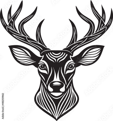 A Minimalist Deer Head Outline and wild Animal Silhouette Art Design are perfect for logo design, t-shirts, hunting themes, and rustic wall art.
