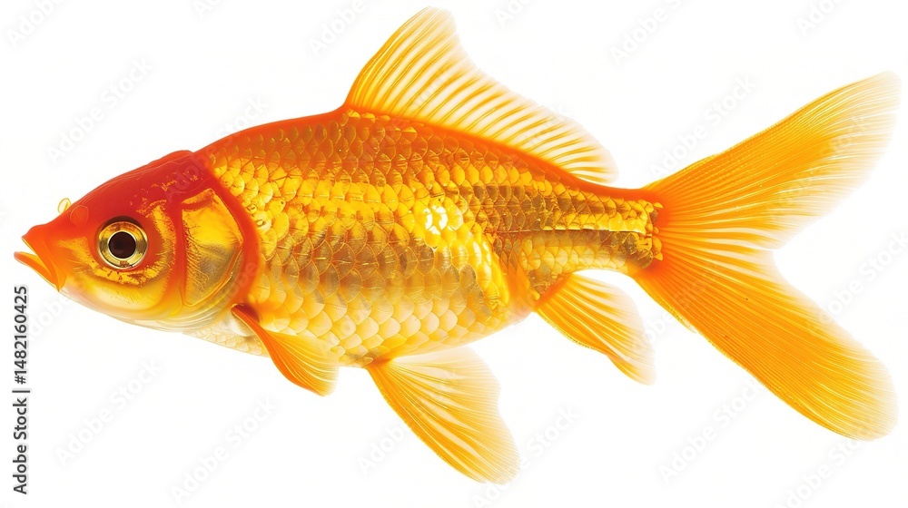 A vibrant goldfish is attractively presented, showcasing its colorful scales and graceful swimming posture A vibrant goldfish is attractively presented, showcasing its colorful scales and graceful swimming posture