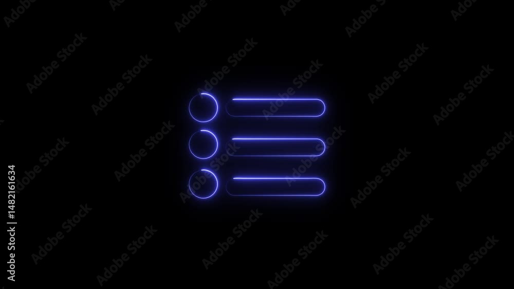 Abstract animated neon menu icon appearing on dark background ui element Abstract animated neon menu icon appearing on dark background ui element