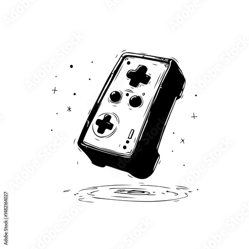 Monochromatic floating game controller concept illustration for interactive entertainment
