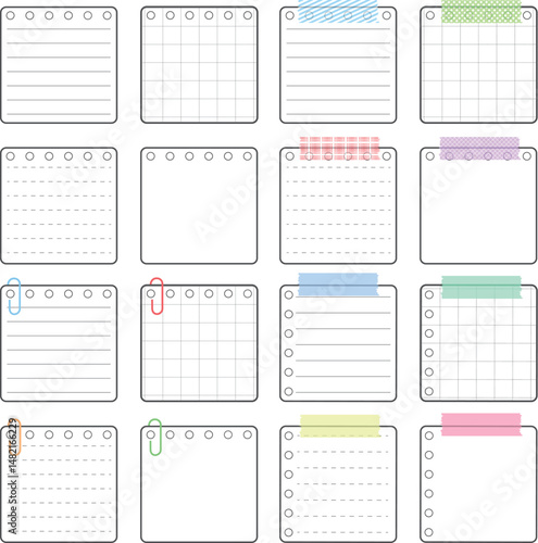 シンプルなメモ用紙風のフレームイラストセット