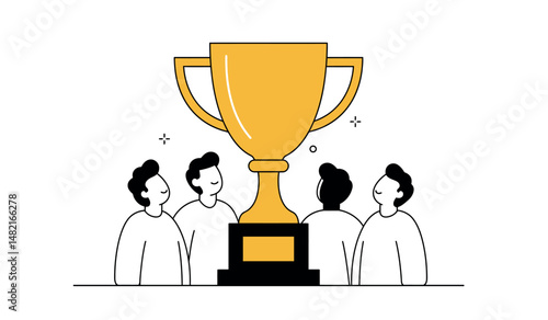 Team achievement and success celebration with trophy illustration