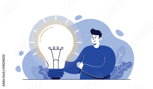 Creative concept of innovation and idea generation with man holding light bulb