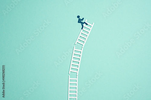 A precarious state of success. Ladders break and the person may fall. Risk, instability, or fragile achievements in business, leadership, or personal growth. Missing critical support systems