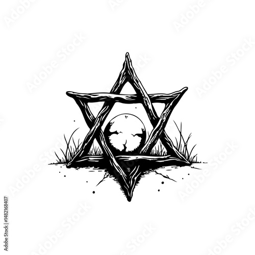 Stylized Star of David Illustration with Earth Element and Textured Details