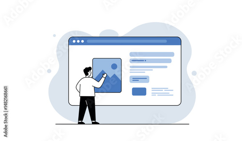 Website design concept with person editing user interface elements for digital content