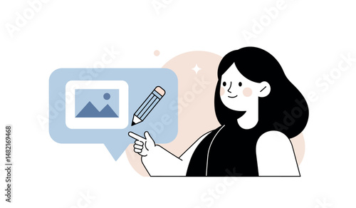 Creative digital content design with character illustration and editing tools