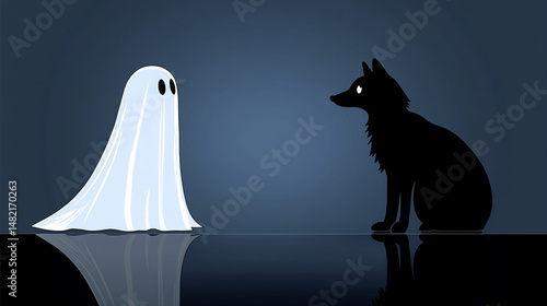 Ghost and wolf on Halloween night