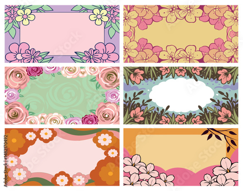 Elegant hand drawn floral frame collection with soft pastel colors and empty center for text or message