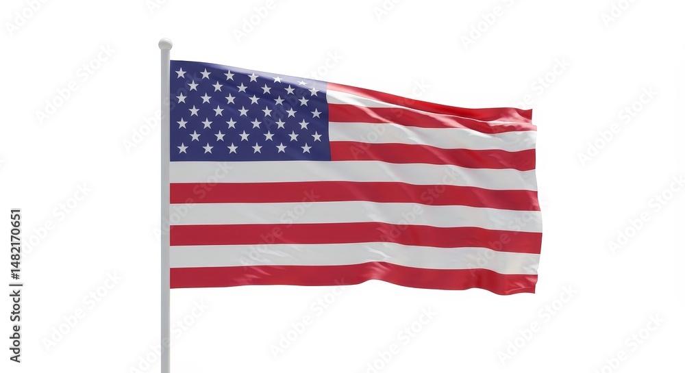 Realistic 3D American Flag Waving on Flagpole Realistic 3D American Flag Waving on Flagpole