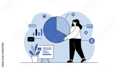 Business data visualization with pie chart and analytics for effective decision-making