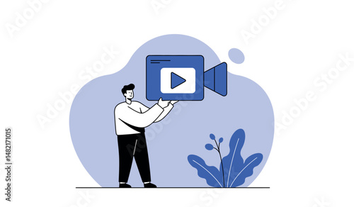 Digital media concept with person holding video play icon for online content creation