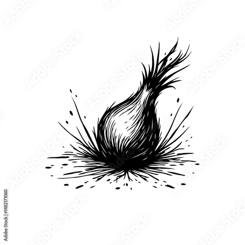 Monochromatic depiction of a sprouting seed, embodying growth and potential