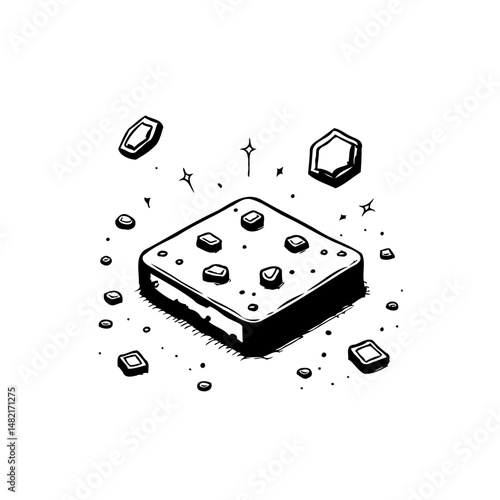 Abstract dessert illustration featuring geometric shapes and decorative elements
