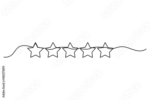 Continuous one line drawing of five star rating Concept of rating service and customer reviews vector illustration
