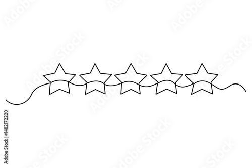 Continuous one line drawing of five star rating Concept of rating service and customer reviews vector illustration
