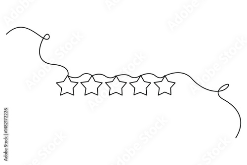Continuous one line drawing of five star rating Concept of rating service and customer reviews vector illustration
