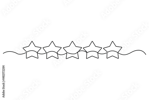 Continuous one line drawing of five star rating Concept of rating service and customer reviews vector illustration
