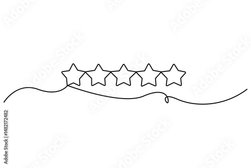 Continuous one line drawing of five star rating Concept of rating service and customer reviews vector illustration
