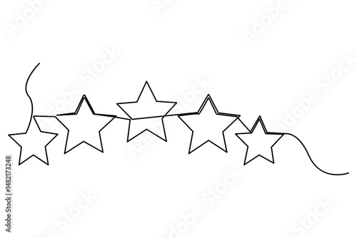 Continuous one line drawing of five star rating Concept of rating service and customer reviews vector illustration
