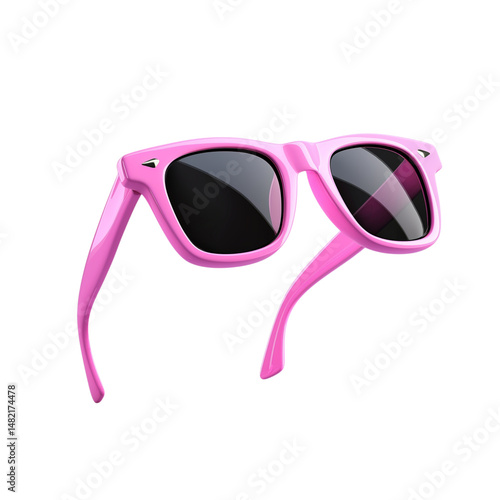 Stylish pink sunglasses with dark lenses isolated on a solid black background
