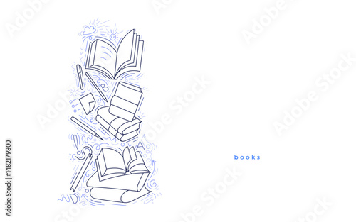 Book line design. School backdrop. Library vector