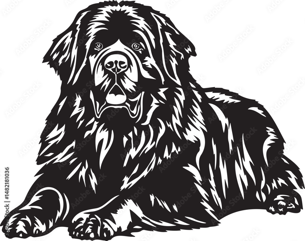 Obraz premium black and white newfoundland dog vector illustration